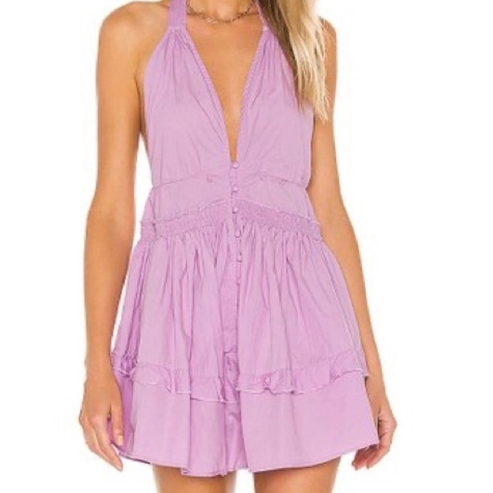 Free People Sail Away Lilac HalterNeck Mini Dress